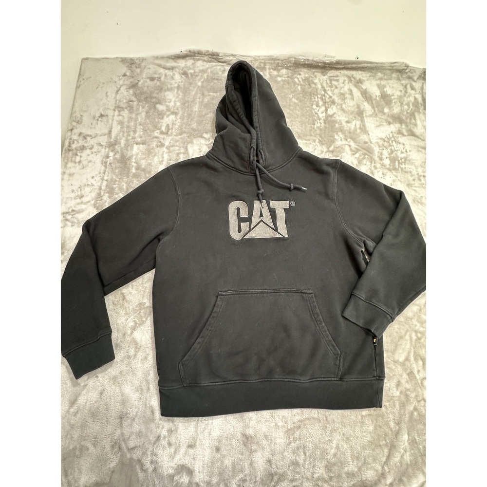 CAT Men's Black Hooded Pullover Hoodie Graphic Print Size XL Drawstring EUC‎